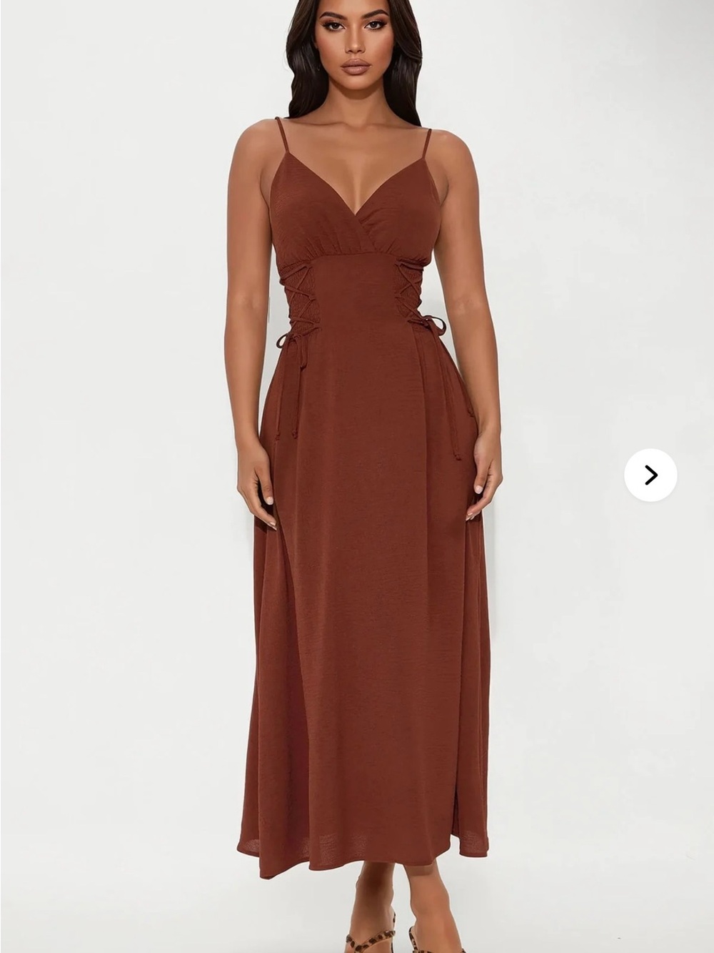 Fashion Nova Brown Spaghetti-Strap Maxi Dress with Side Lace-Up